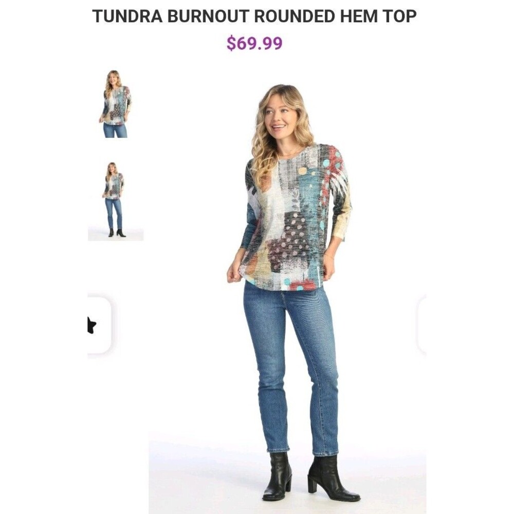Jess & Jane Tundra Burnout Rounded Hem Top Tunic XL Multicolor Abstract L8